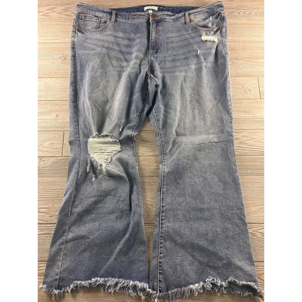Lane Bryant Signature Fit Flex Magic Waistband Mid Rise Flare Distressed Jeans